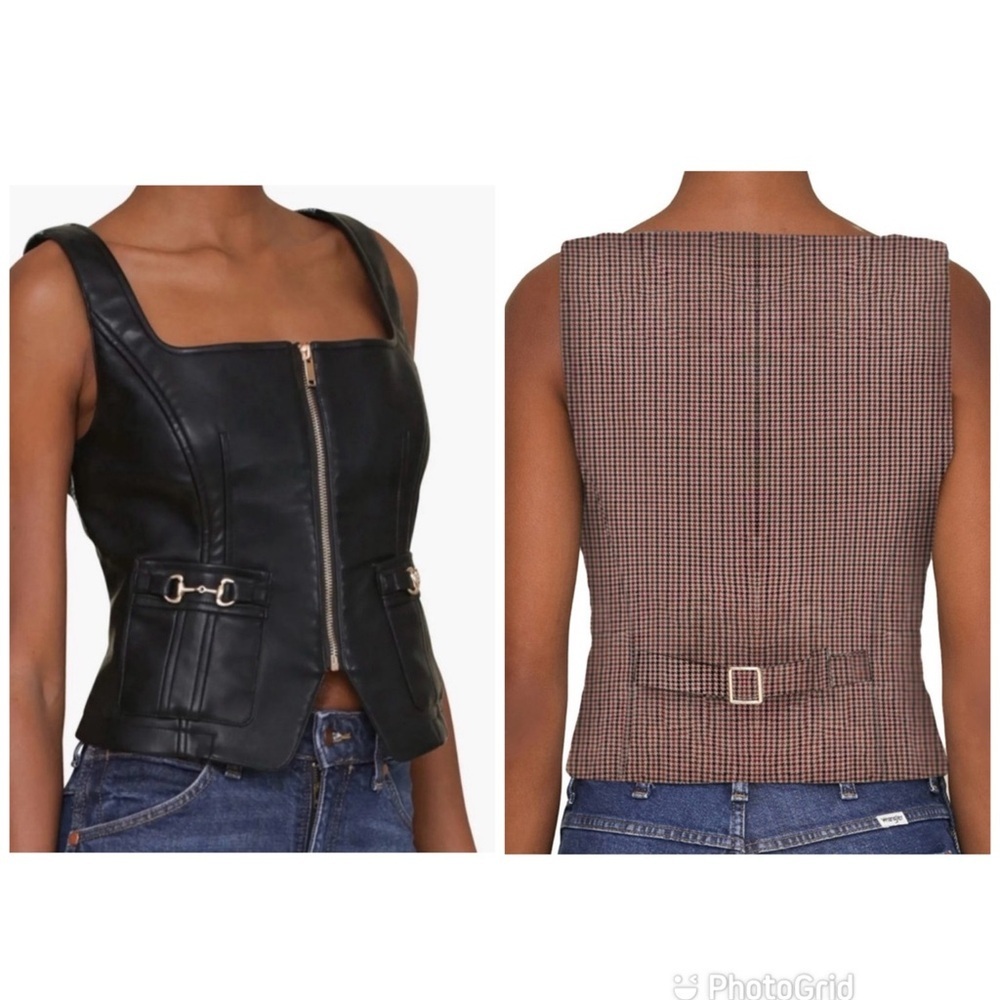 7 for All Mankind Black pleather Houndstooth Vest New with Tags!